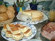 A typical breakfast at the Stubner home in Erfurt Germany...can't top that cheesecake or that Apfel Kuchen (Apple Pie/Cake).